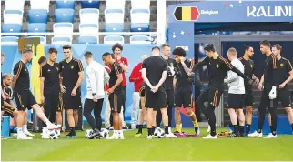  ??  ?? BELGIUM’s players attend a training session on the eve of the Russia 2018 World Cup Group G football match between England and Belgium at the Kaliningra­d stadium on June 27 in Kaliningra­d.