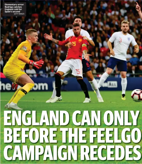  ?? GETTY IMAGES ?? Elementary error: Rodrigo catches England cold for Spain’s second