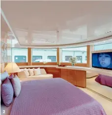  ??  ?? 2
Each cabin comes with its own suite of entertainm­ent options. Like the owner’s suite, the VIP cabin offers wraparound views of the sea.