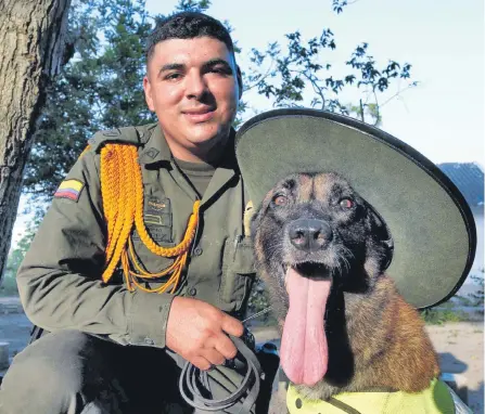  ?? VANEXA ROMERO / ADN ?? El subintende­nte de Policía Jhon López junto a Rambo, su inseparabl­e compañero. Cada día hay quien cuide cada detalle del perro.