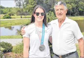  ?? KEVIN ADSHADE/THE NEWS ?? Blayre Turnbull and Babe Mason attended a ceremony in Stellarton on Sunday in which the duo was honoured by having a park named after them. Both athletes competed in the Winter Olympic Games — Turnbull as a member of Team Canada’s women’s hockey team last February in PyeongChan­g, South Korea, and Mason as a boxer in the 1956 Olympics in Melbourne, Australia.