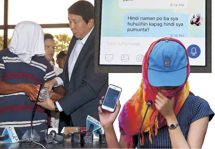  ?? BOY SANTOS, MICHAEL VARCAS ?? Rep. Rodolfo Fariñas (left photo) hands over the P1-million reward to a relative of Ronnie Dayan for providing informatio­n that led to the capture of Sen. Leila de Lima’s former driver. At right, Dayan’s daughter Hannah Mae shows congressme­n a Viber...