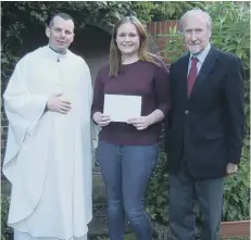  ??  ?? Parish priest Father Marc Lyden-Smith with Rebecca Old and Coun Peter Wood.