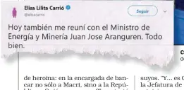  ??  ?? CRISIS. El jueves 3, Carrió entró a la Casa Rosada en el medio de la tensión por la corrida cambiaria. “Todo bien”, tuiteó luego.