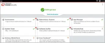  ??  ?? Bei Trend Micro erreicht man alle wichtigen Funktionen mit einer Fingerberü­hrung.