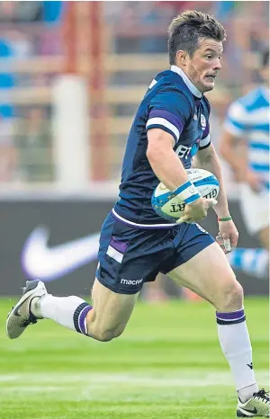  ?? Picture: Pablo Gasparini/AFP/Getty. ?? Adam Hastings, right, runs with the ball during Scotland’s clash against Argentina at the Centenario stadium in Resistenci­a; George Horne, above, makes his way over the line for a try.