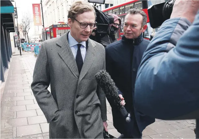  ?? Reuters ?? Alexander Nix, chief executive of Cambridge Analytica, left, was suspended last week; below, Mark Zuckerberg of Facebook apologised to its users for the data breach