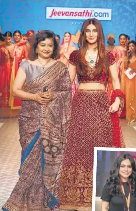 ??  ?? Bollywood actor Vaani Kapoor walked the ramp in a Ritu Kumar outfit along with Pushpa Bector, EVP and Business Head DLF Shopping Malls