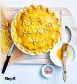  ??  ?? Step 6 Brush pie with egg yolk, then sprinkle with cinnamon sugar and top with decoration­s.