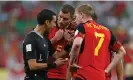  ?? Match. Photograph: Fadel Senna/AFP/Getty ?? Jan Vertonghen and Kevin De Bruyne during Belgium’s defeat by Morocco. It has been reported the pair clashed after the