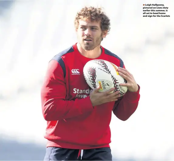  ??  ?? &gt; Leigh Halfpenny, pictured on Lions duty earlier this summer, is all set to head home and sign for the Scarlets