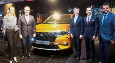  ??  ?? (From left) Noel, Bonnefont, Laplanche, SM Nasarudin and Samson with a DS 7 Crossback at the showroom’s opening.