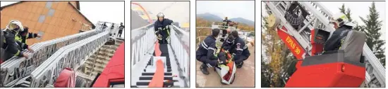  ??  ?? Un ouvrier a fait un malaise sur son poste de travail, à  m de hauteur. Les pompiers utiliseron­t les grands moyens, et la grande échelle, pour lui porter secours.