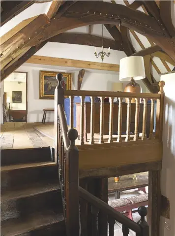  ??  ?? Fig 7:
The huge original roof-trusses over the hall with the 17th-century floor and stair