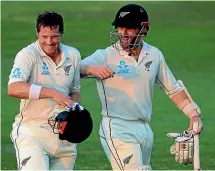  ?? AP ?? Henry Nicholls and Black Caps captain Kane Williamson share a smile after their batting heroics in the third test against Pakistan.