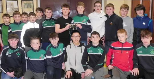  ??  ?? Members of the under-14 championsh­ip-winning squad at a presentati­on night in St Patrick’s GFC Community Centre.