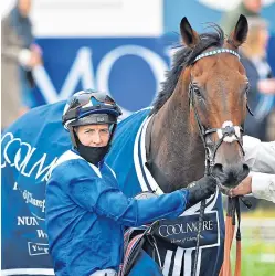  ?? Picture: Shuttersto­ck. ?? Jim Crowley with Battaash, his fourth winner of the day, after winning the Coolmore Nunthorpe Stakes at York yesterday.