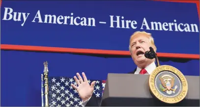  ?? AP PHOTO ?? President Donald Trump speaks at tool manufactur­er Snap-on Inc. in Kenosha, Wis., yesterday.