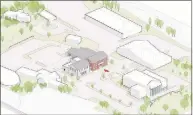  ?? Contribute­d photo ?? Renderings for the location and site specifics for the new police headquarte­rs project in Wilton.