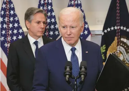  ?? ALEX WONG/GETTY ?? President Joe Biden and Secretary of State Antony Blinken on Jan. 25 at the White House. Last week, Biden ordered a suspected Chinese spy balloon in U.S. airspace be shot down. That happened Saturday off the coast of the Carolinas.