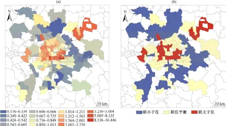  ??  ?? Fig. 3 图 3北京市城区各街道职­住比(a)和职住平衡程度(b)(基于普查数据计算) Job-housing ratio (a) and job-housing balanced degree (b) of each jiedao in research area (based on census data)