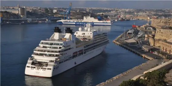  ??  ?? Cruise liner at the Malta Grand Harbour. Photo: Eleni Karatzia