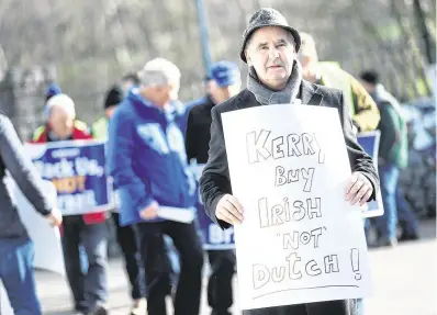  ?? PHOTO: FINBARR O’ROURKE ?? Anger: IFA poultry chairman Andy Boylan takes part in the protest outside the Kerry plant in Shillelagh, Co Wicklow.