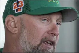  ?? MORRY GASH — THE ASSOCIATED PRESS ?? Oakland Athletics manager Mark Kotsay answers questions during a spring training baseball workout Monday, Feb. 20, 2023, in Mesa, Ariz.