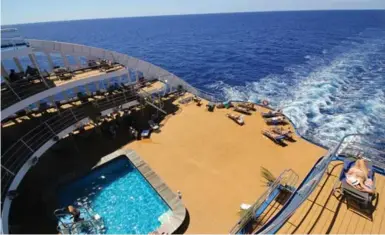  ??  ?? The 126-metre Aranui 5 — part freighter, part cruise ship — boasts a swimming pool and passenger decks.