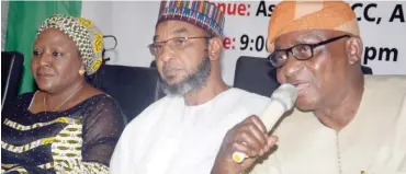  ?? Photo: Felix Onigbinde ?? From left: INEC National Commission­ers, Prof. Anthonia Okoosi-Simbine, retired AVM Ahmed Tijani Muazu and Dr Adekunle Ogunmola, during the debriefing of accredited observers for the 2019 General Election in Abuja yesterday