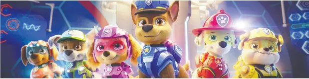  ??  ?? All paws on deck: The Paw Patrol gang is on its way to save the world in a lively film adaptation of the popular show for young children.