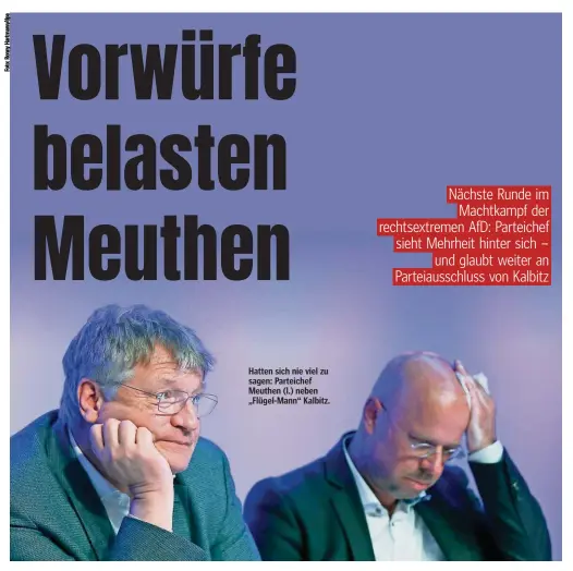  ??  ?? Hatten sich nie viel zu sagen: Parteichef Meuthen (l.) neben „Flügel-Mann“Kalbitz.