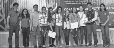  ??  ?? FOR THE FIRST Radio Broadcasti­ng-Scriptwrit­ing Contest, Calinan National High School was named the champion.