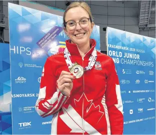 ?? CONTRIBUTE­D ?? New Dominion’s Lauren Lenentine won her second world junior curling gold medal on Feb. 22, 2020, in Russia. She was named the Lieutenant-Governor’s Award winner Wednesday at Sport P.E.I.'s annual awards night.