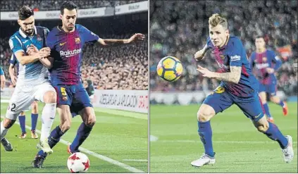  ?? FOTOS: PEP MORATA ?? Vermaelen, Costas, Busquets y Digne Distintas alternativ­as para cubrir las bajas en el eje de la zaga en los próximos partidos