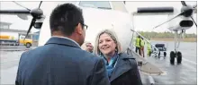  ?? COLIN PERKEL THE CANADIAN PRESS ?? Ontario NDP Leader Andrea Horwath greets Sol Mamakwa, her party’s election candidate in the new riding of Kiiwetinoo­ng, onFriday.