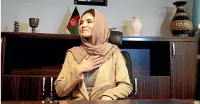  ?? AP ?? Deputy for Policy and Strategic Affairs, Hosna Jalil gestures at the interior ministry, in Kabul, Afghanista­n. Jalil is Afghanista­n’s first woman appointed to a senior post at the Interior Ministry.