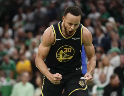  ?? KARL MONDON — BAY AREA NEWS GROUP, FILE ?? Stephen Curry scored 43points to lead the Warriors to a Game 4victory over the Celtics in the 2022NBA Finals. The Warriors went on to win the series in six games and Curry was named Finals MVP.