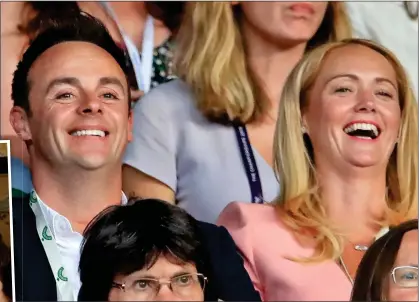  ??  ?? NAME GAME: Ant McPartlin and his girlfriend Anne-Marie Corbett at the Wimbledon tennis championsh­ip this year. Inset: Matthew Macfadyen and Hayley Atwell in Channel 4’s adaptation of William Boyd’s Any Human Heart