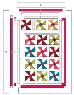  ??  ?? Diamond Pinwheels Assembly Diagram 53" x 75"