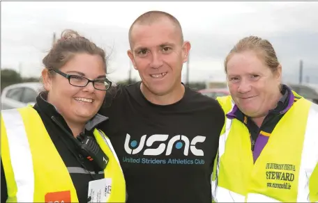  ??  ?? Melissa Sinnott, Patrick Murphy and Nora Muldoon at the United Striders AC annual 5 Mile Stride at Terrerath.