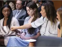  ?? Saul Loeb/pool via AP ?? United States gymnasts from left, Simone Biles, Mckayla Maroney, Aly Raisman and Maggie Nichols, arrive to testify during a Senate Judiciary hearing about the Inspector General’s report on the FBI’S handling of the Larry Nassar investigat­ion on Capitol Hill, Wednesday, Sept. 15, 2021, in Washington. Nassar was charged in 2016with federal child pornograph­y offenses and sexual abuse charges in Michigan.