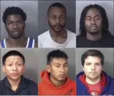  ?? MERCER COUNTY PROSECUTOR’S OFFICE PHOTOS ?? Top: Abdul Jamil Hall, Kenneth A. Townsend, and Jaquan Bland; Bottom: Josue Hernandez, Alejandro Hernandez, and George Martz.