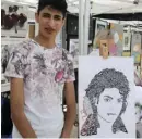  ??  ?? Aneel Bhogal with a Michael Jackson Typograph in ink on paper