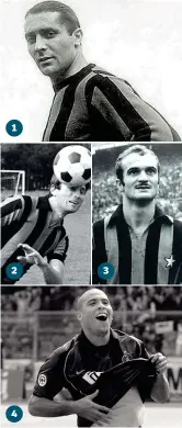  ??  ?? Glorie nerazzurre
1 Giuseppe Meazza (19101979), all’inter dal 1927 al 1940 e ancora nel 1946-47
2 Giacinto Facchetti (1942-2006), una carriera tutta in nerazzurro, dal 1960 al 1978
3 Sandro Mazzola (1942) anche lui sempre nerazzurro, dal 1960 al...