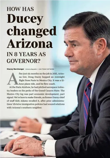  ?? ANTRANIK TAVITIAN/THE REPUBLIC ?? Gov. Doug Ducey listens to presentati­ons from various Arizona agency directors during his last cabinet meeting as governor on Dec. 8 in Phoenix.