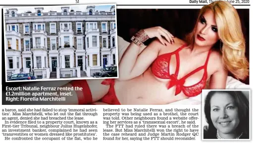  ??  ?? Escort: Natalie Ferraz rented the £1.2million apartment, inset. Right: Fiorella Marchitell­i