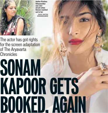  ?? PHOTO: TWITTER/ KRISUDAYAS­ANKAR ?? Author Krishna Udayasanka­r was starstruck when Sonam reached out to her