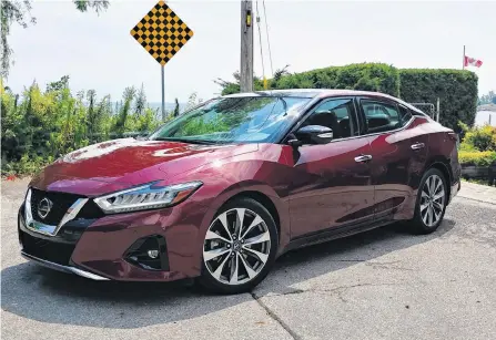  ??  ?? The 2019 Nissan Maxima is powered by a 300-horsepower (241 lb.-ft. of torque), 2.5-litre, V6 engine.