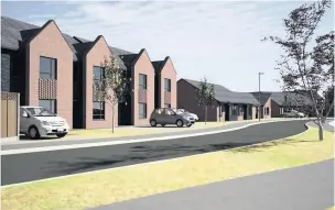  ??  ?? ●●An artist’s impression of the proposed affordable housing developmen­t off Threlkfeld Road/Gatesgarth Road, Middleton